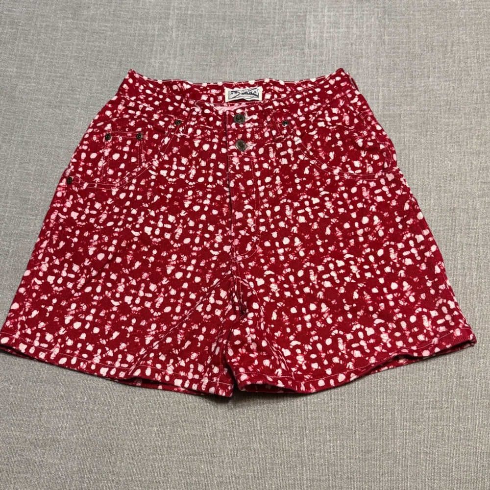 Arizona Jean Co Vintage 90s Red White Spotted Denim Shorts Size 11 High Waisted